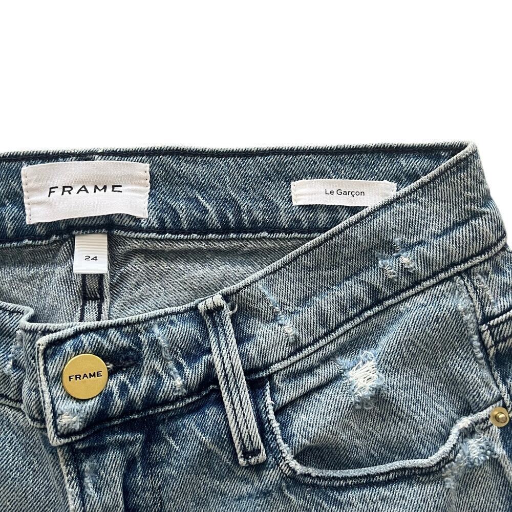 FRAME La Garçon Distressed Skinny Jeans Light Wash Size 24 - Picture 3 of 7